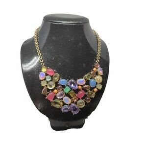 Betsey Johnson Statement sweet shop gem stone Bib Necklace Crystal Massive 18”